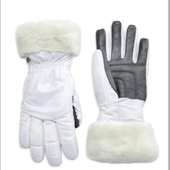 🎁UGG quilted women's white gloves with leather trim L/XL - Picture 2 of 13